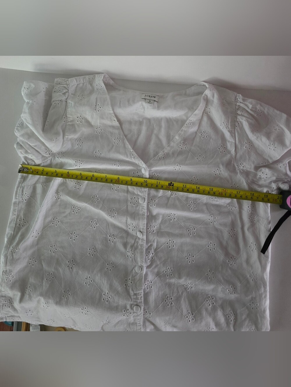 White J.Crew button-down blouse all-over eyelet embroidery, V Neck Small - Picture 7 of 10